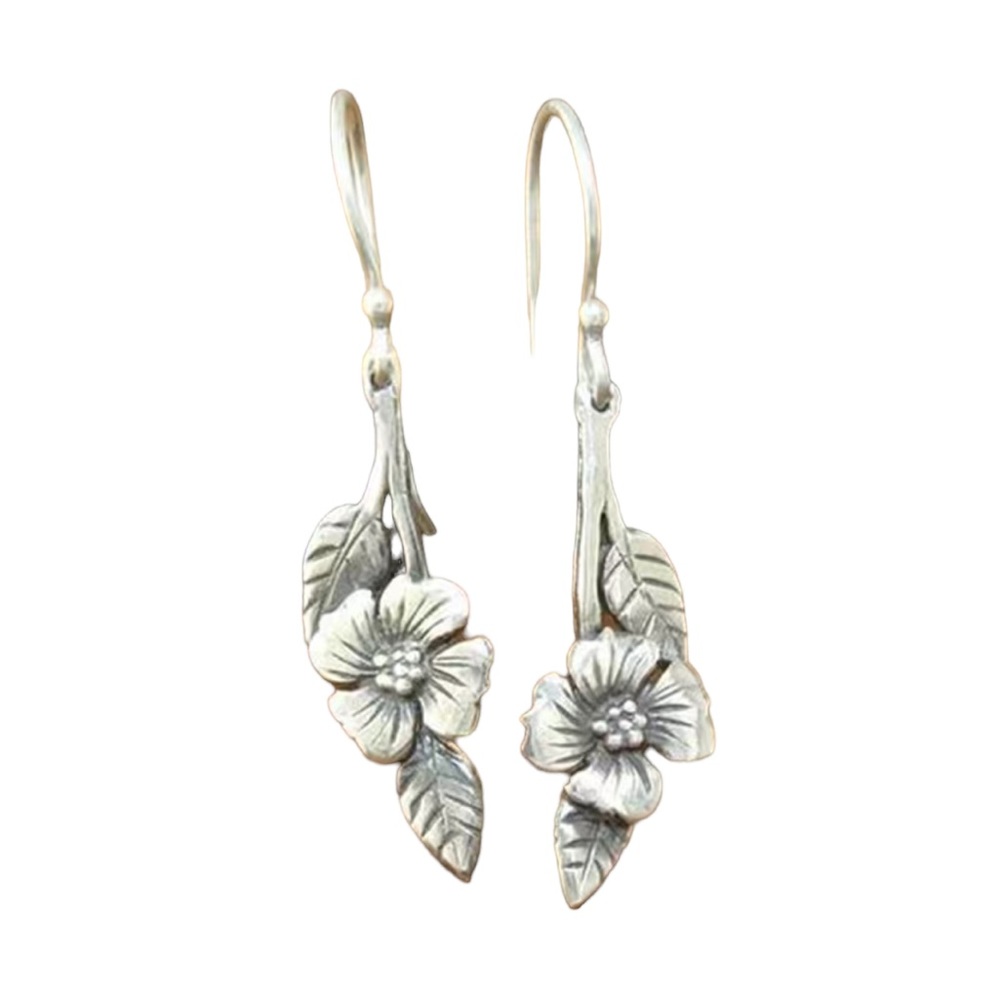 Vintage Silver Flower Drop Earrings